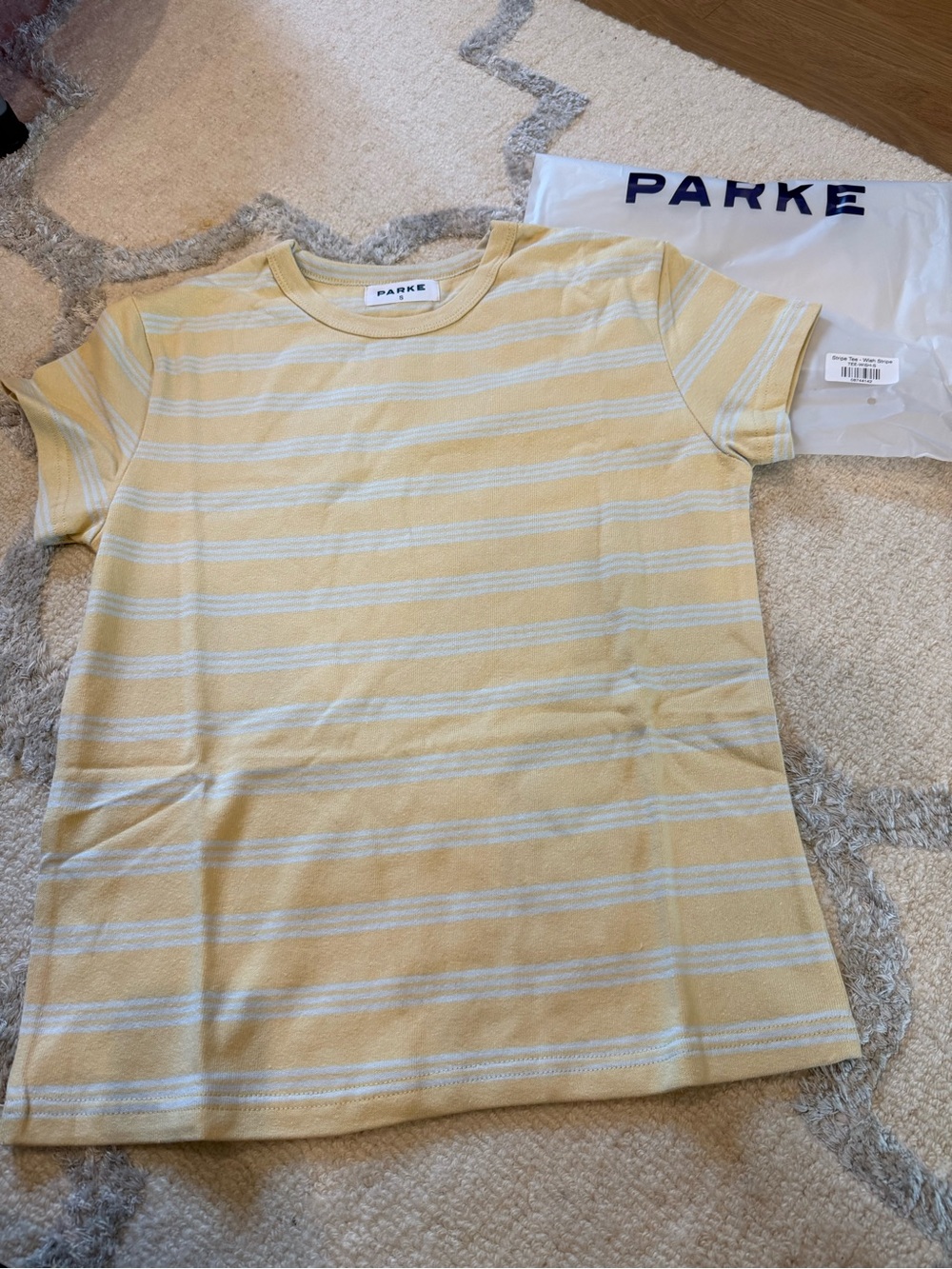 PARKE birthday drop Yellow & White Striped Short Sleeve Crew Tee